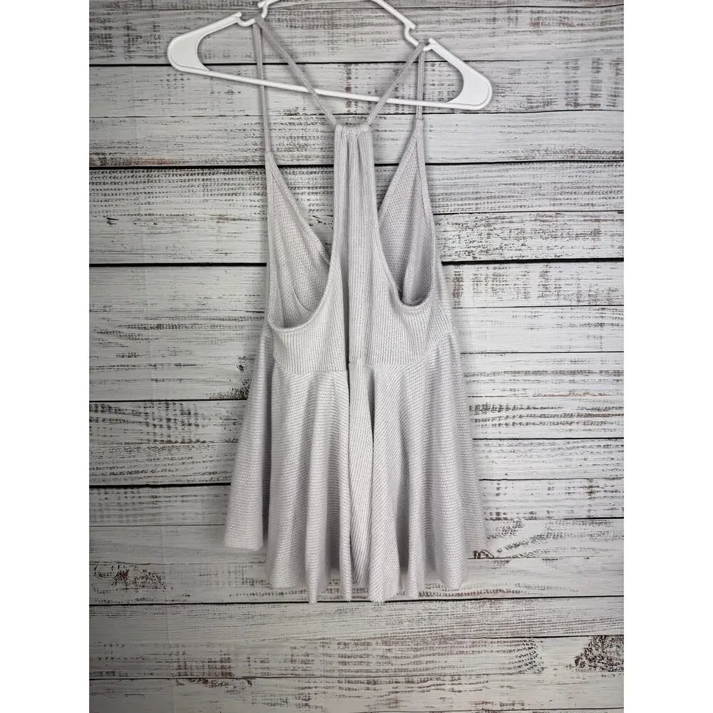 Urban Outfitters Lola Thermal Waffle Knit Tank Babydoll Medium Gray Coastal Boho - Picture 2 of 6